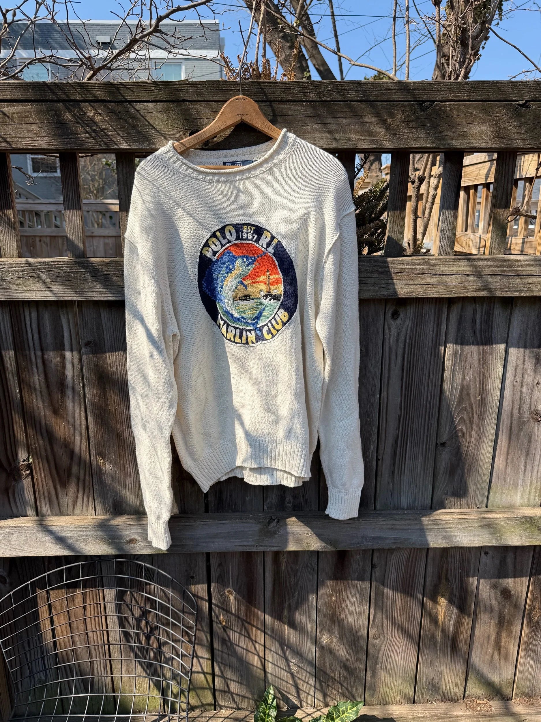 Polo Ralph Lauren "Marlin Club" Intarsia Knit Sweater - Cream - XL