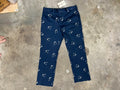 Vintage Blue Embroidered Pants with Gulls - Size 36" w x 29 1/4" l
