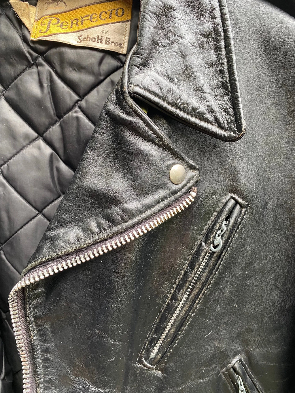 Vintage Schott Perfecto 618 Black Leather Motocycle Rider Jacket - Size 42