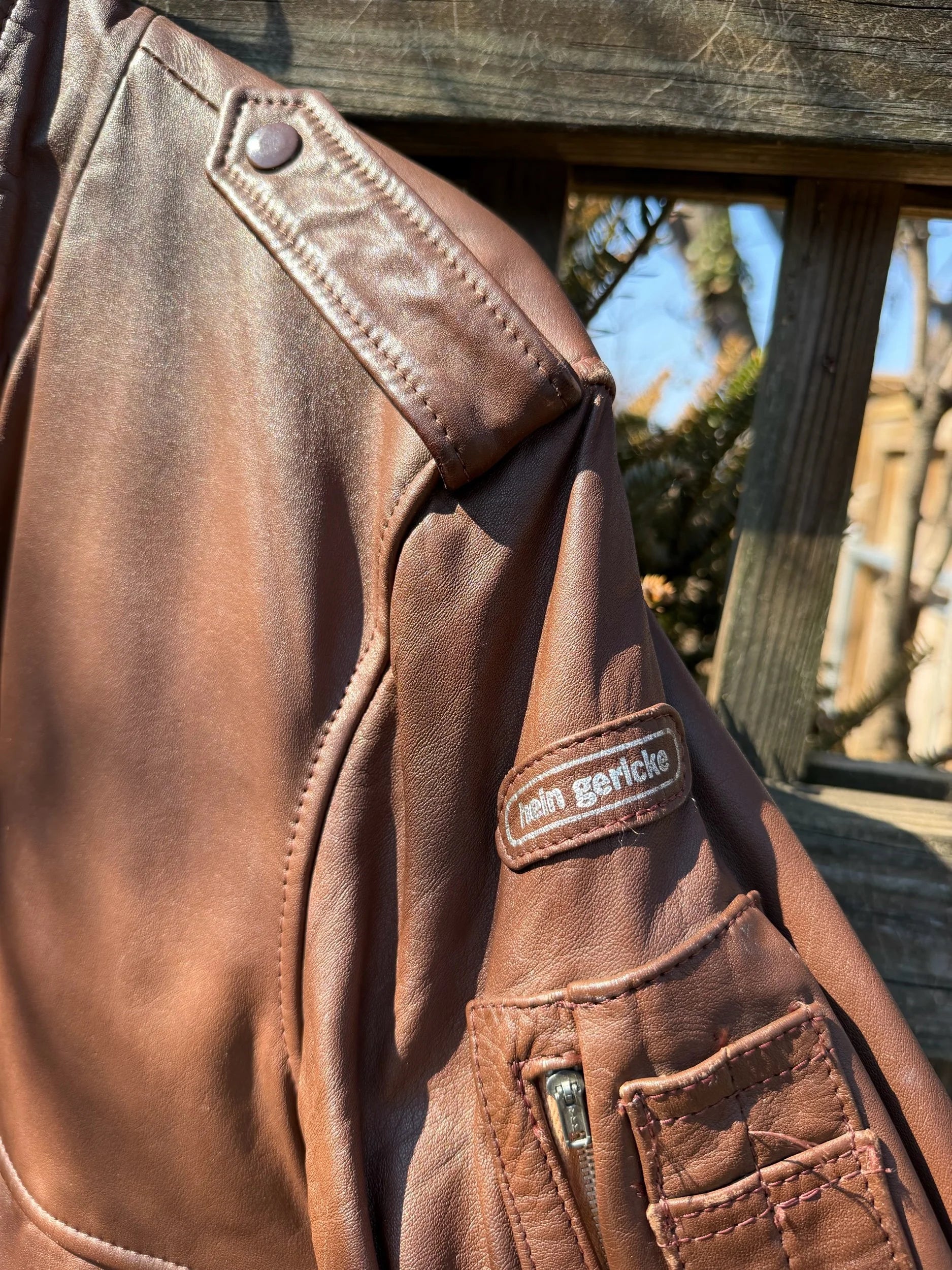 Hein Gericke Brown Leather Bomber Jacket