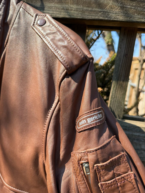 Hein Gericke Brown Leather Bomber Jacket