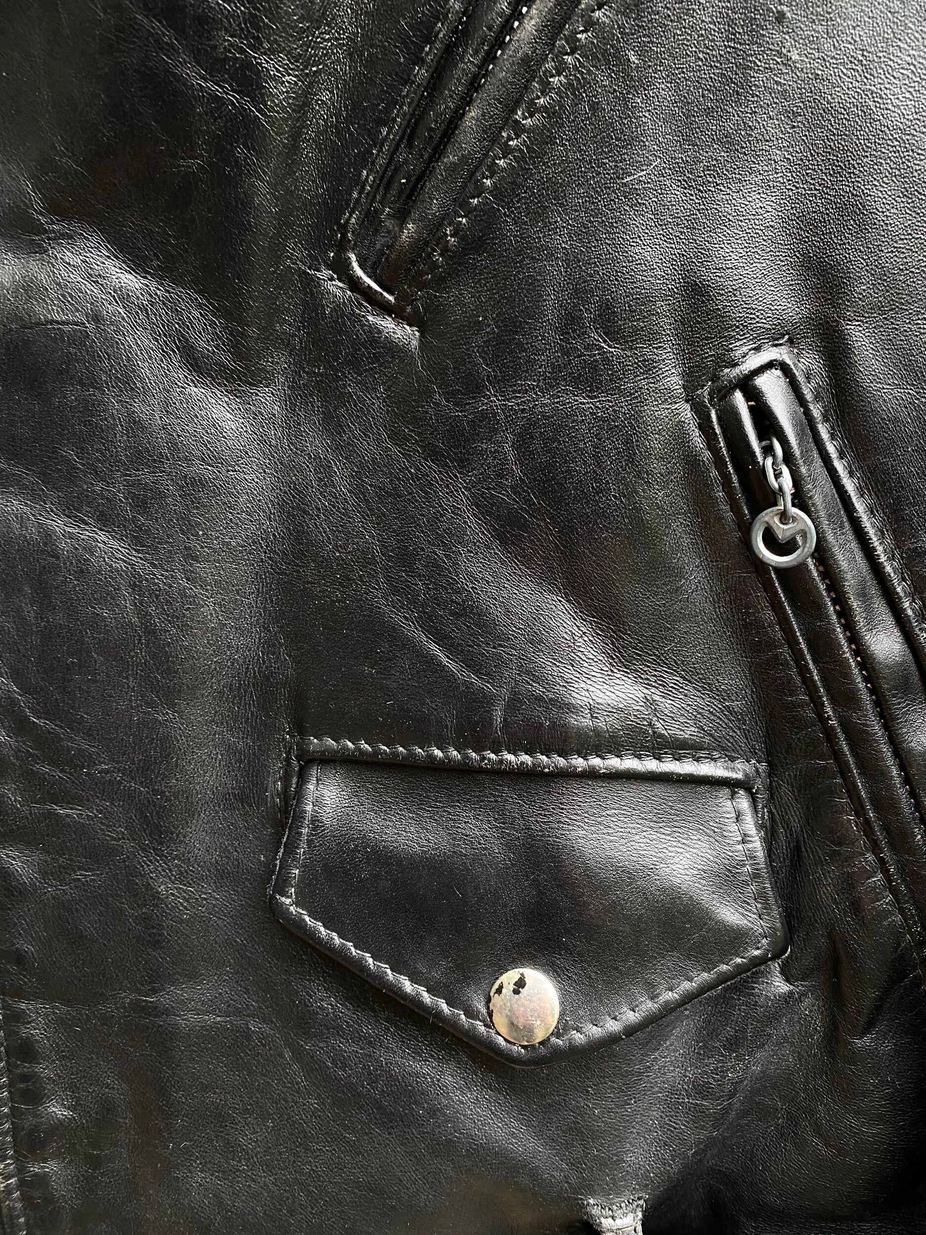 Vintage Schott Perfecto 618 Black Leather Motocycle Rider Jacket - Size 42