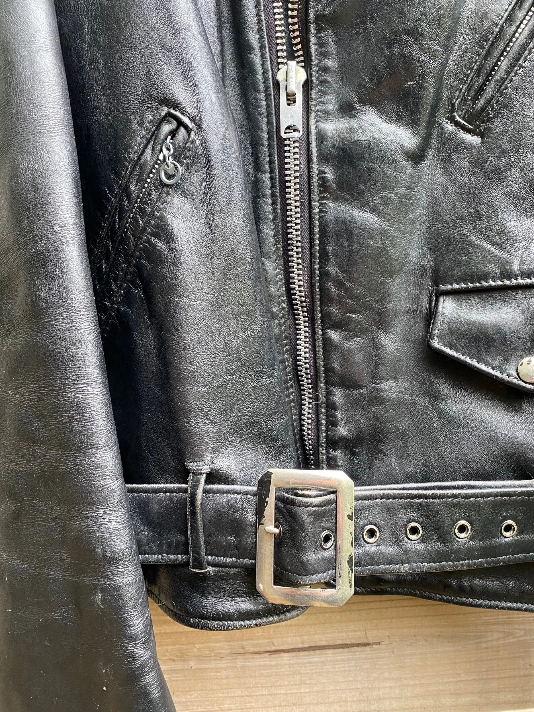 Vintage Schott Perfecto 618 Black Leather Motocycle Rider Jacket - Size 42