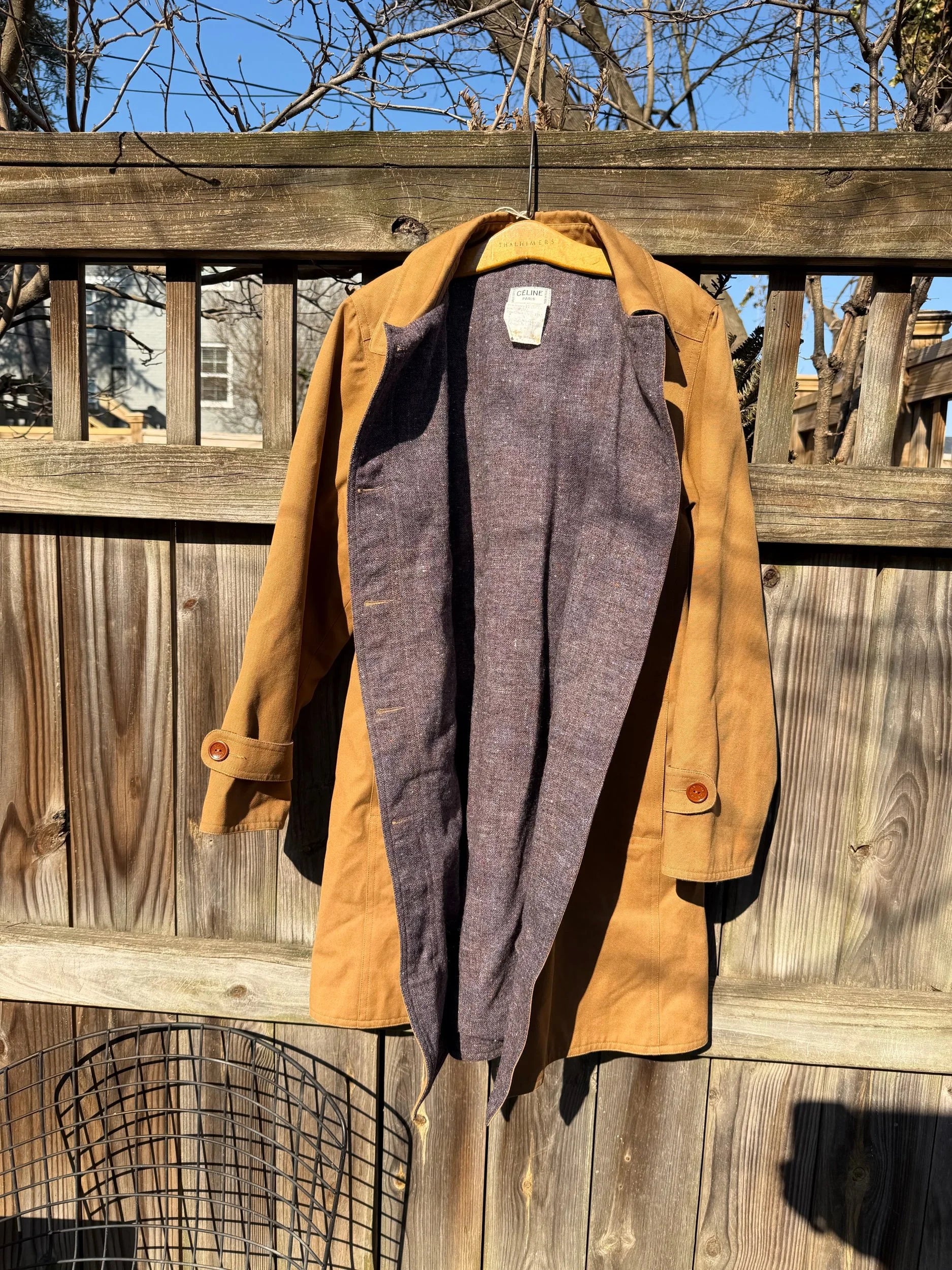 Vintage Celine Paris "Florent" Mac Trench Coat // Automne Khaki – Plaid Wool Lined -