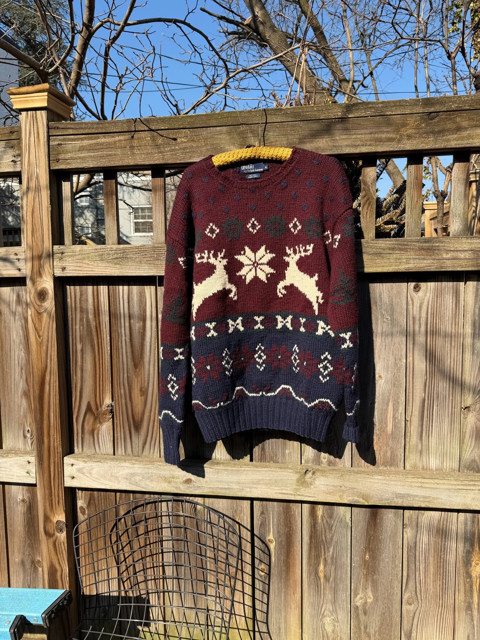 Vintage Polo Ralph Lauren Hand-Knit Wool Reindeer Sweater - XL