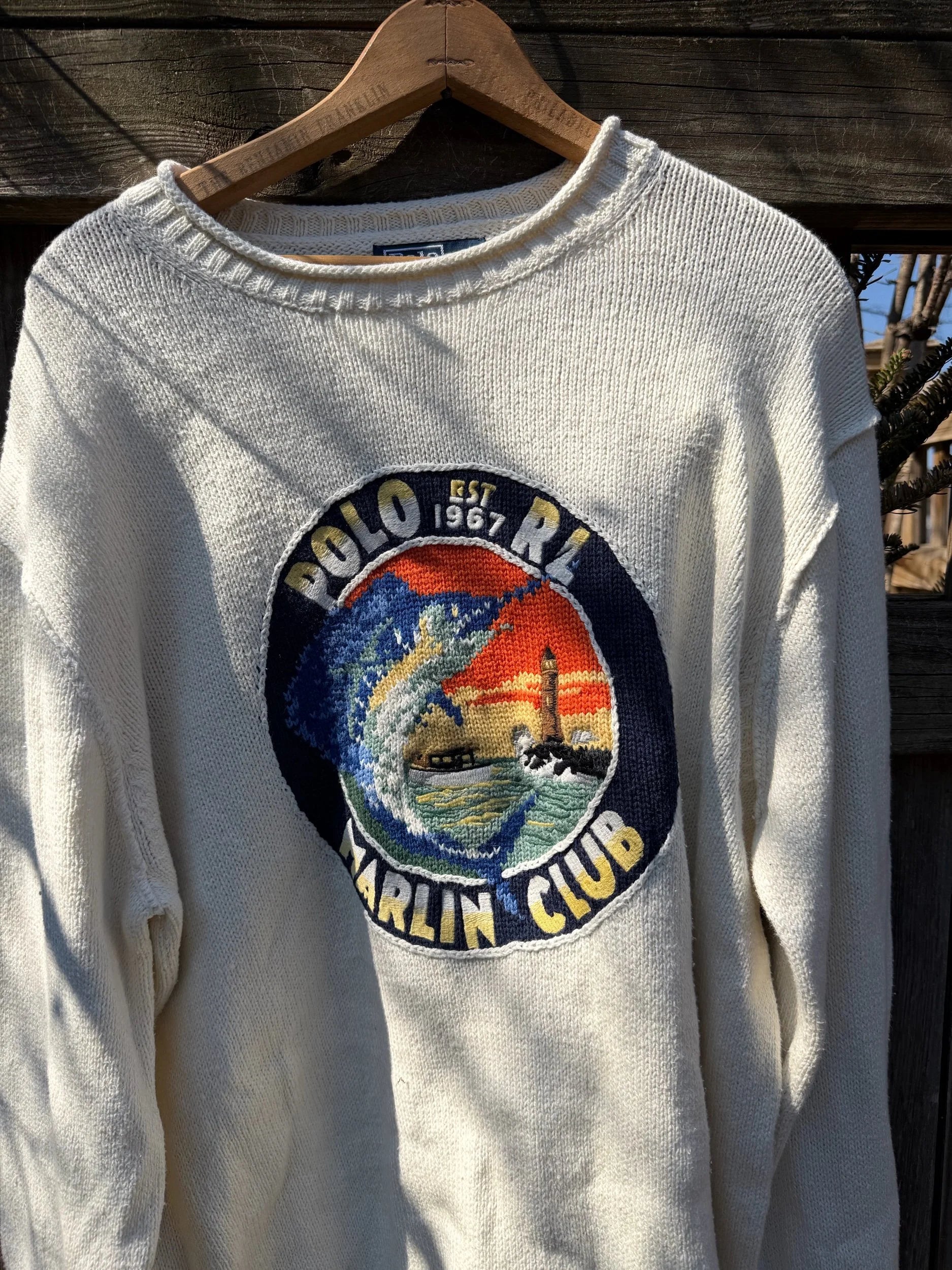 Polo Ralph Lauren "Marlin Club" Intarsia Knit Sweater - Cream - XL