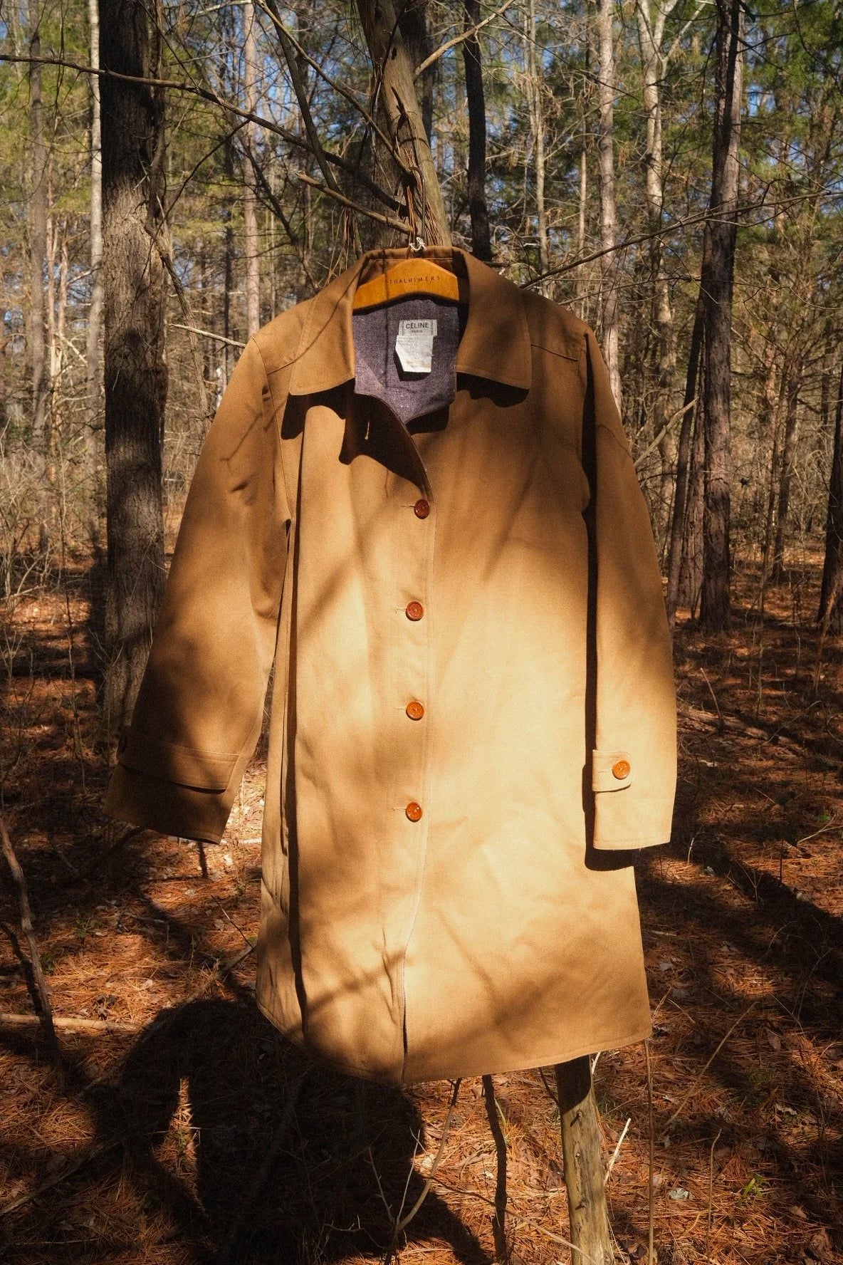 Vintage Celine Paris "Florent" Mac Trench Coat // Automne Khaki – Plaid Wool Lined -