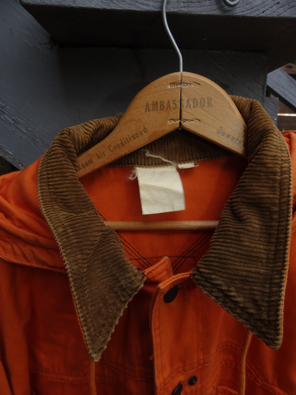 Orange Long Hooded Chore Coat with Corduroy Collar - Fresh Threads