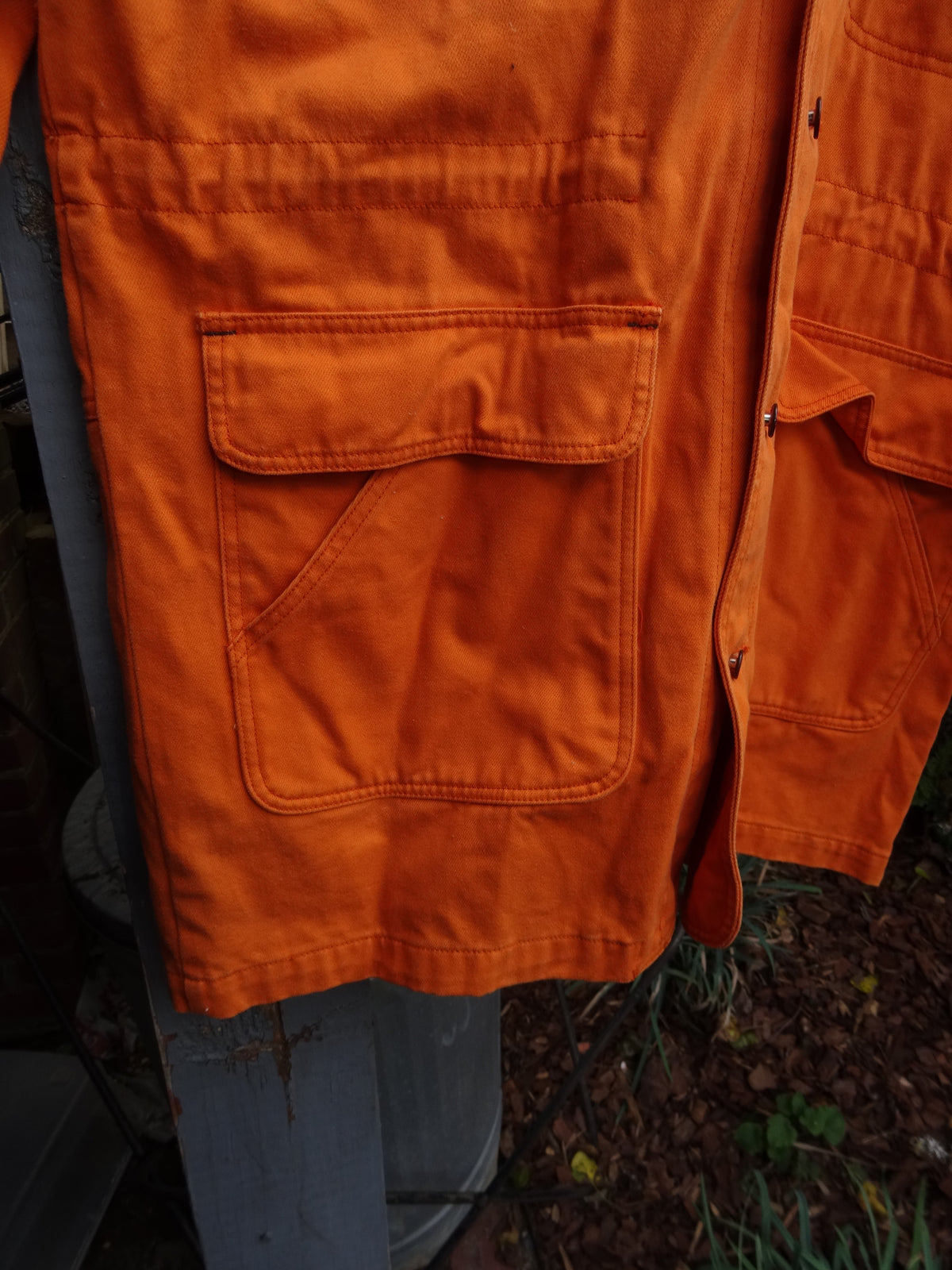 Orange Long Hooded Chore Coat with Corduroy Collar - Fresh Threads
