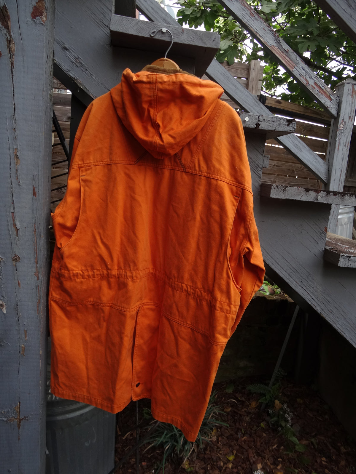 Orange Long Hooded Chore Coat with Corduroy Collar - Fresh Threads