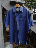 Navy Blue Short sleeve Distressed Red Kap Faded Work Shirt - Heavy twill - Large