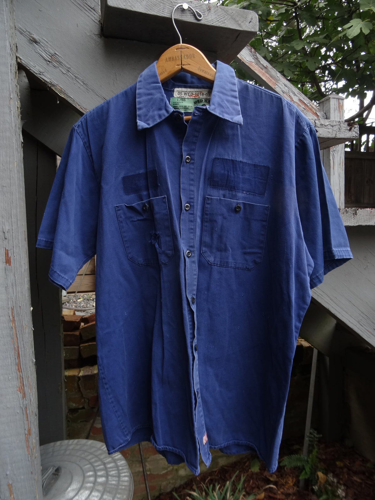 Navy Blue Short sleeve Distressed Red Kap Faded Work Shirt - Heavy twill - Large