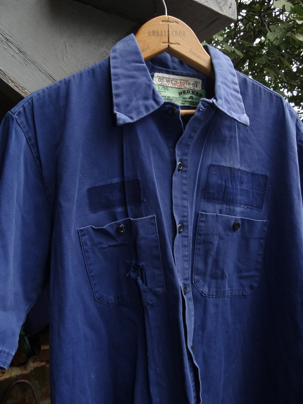 Navy Blue Short sleeve Distressed Red Kap Faded Work Shirt - Heavy twill - Large