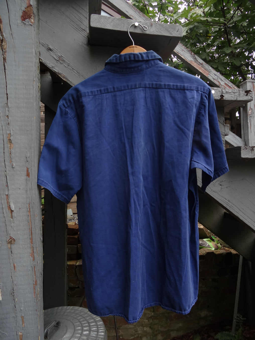 Navy Blue Short sleeve Distressed Red Kap Faded Work Shirt - Heavy twill - Large