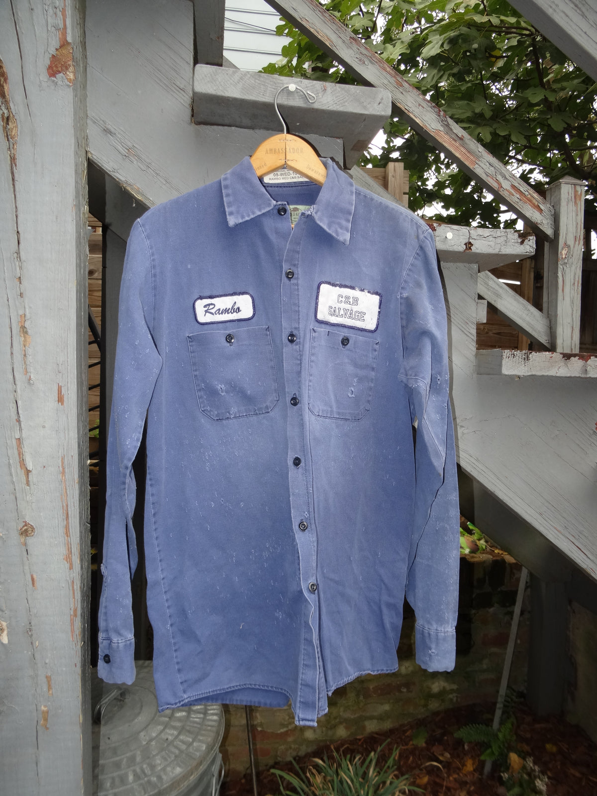 Faded Navy Distressed Long Sleeve Red Kap Work Shirt - C&B Salvage - "Rambo"