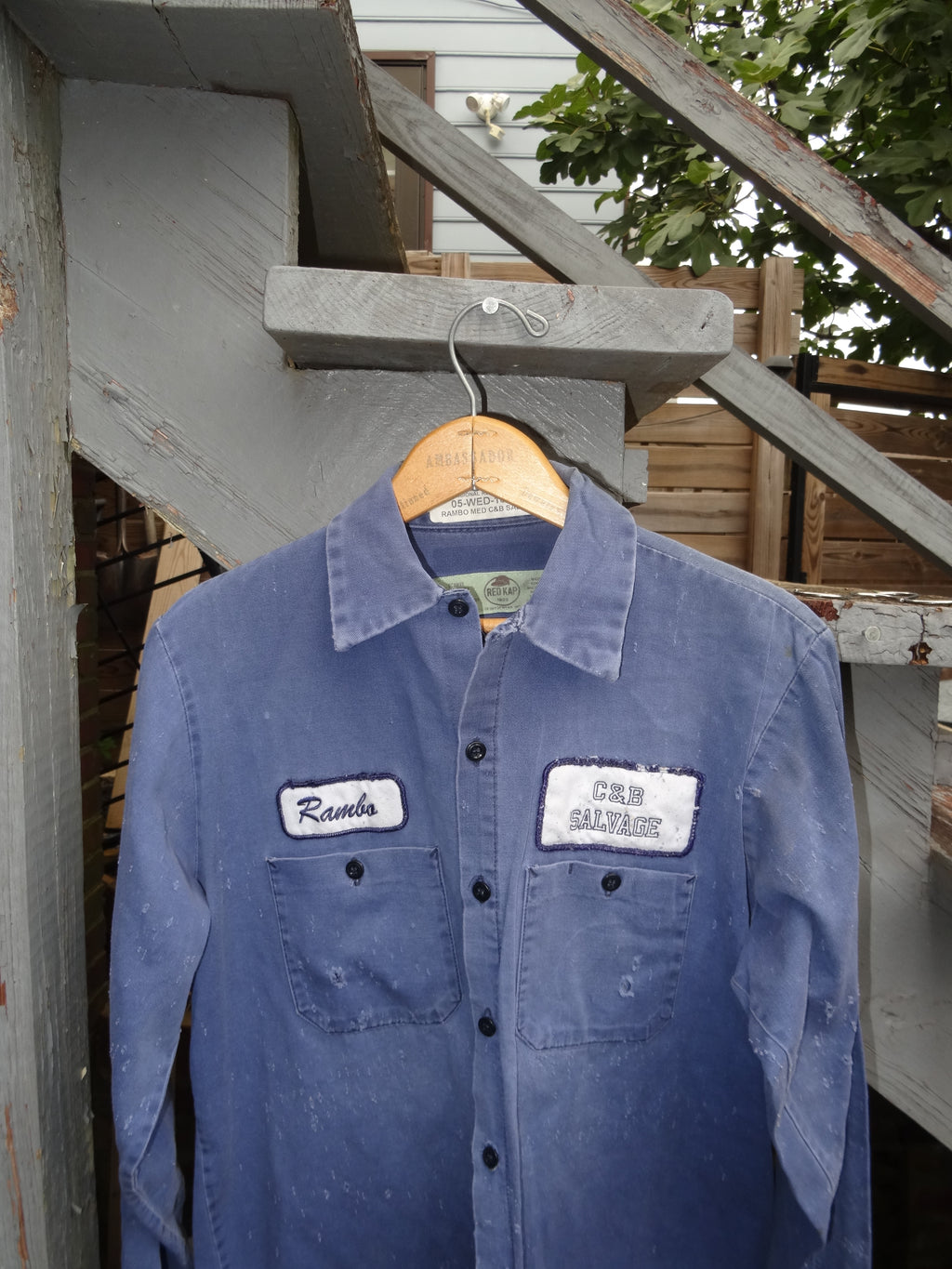 Faded Navy Distressed Long Sleeve Red Kap Work Shirt - C&B Salvage - "Rambo"