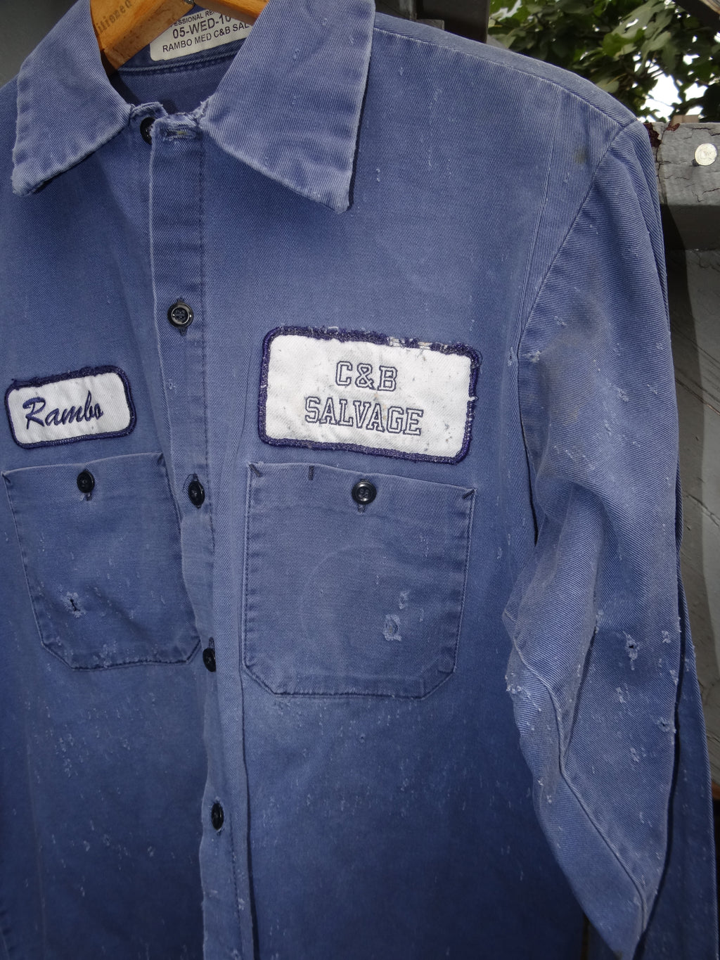 Faded Navy Distressed Long Sleeve Red Kap Work Shirt - C&B Salvage - "Rambo"
