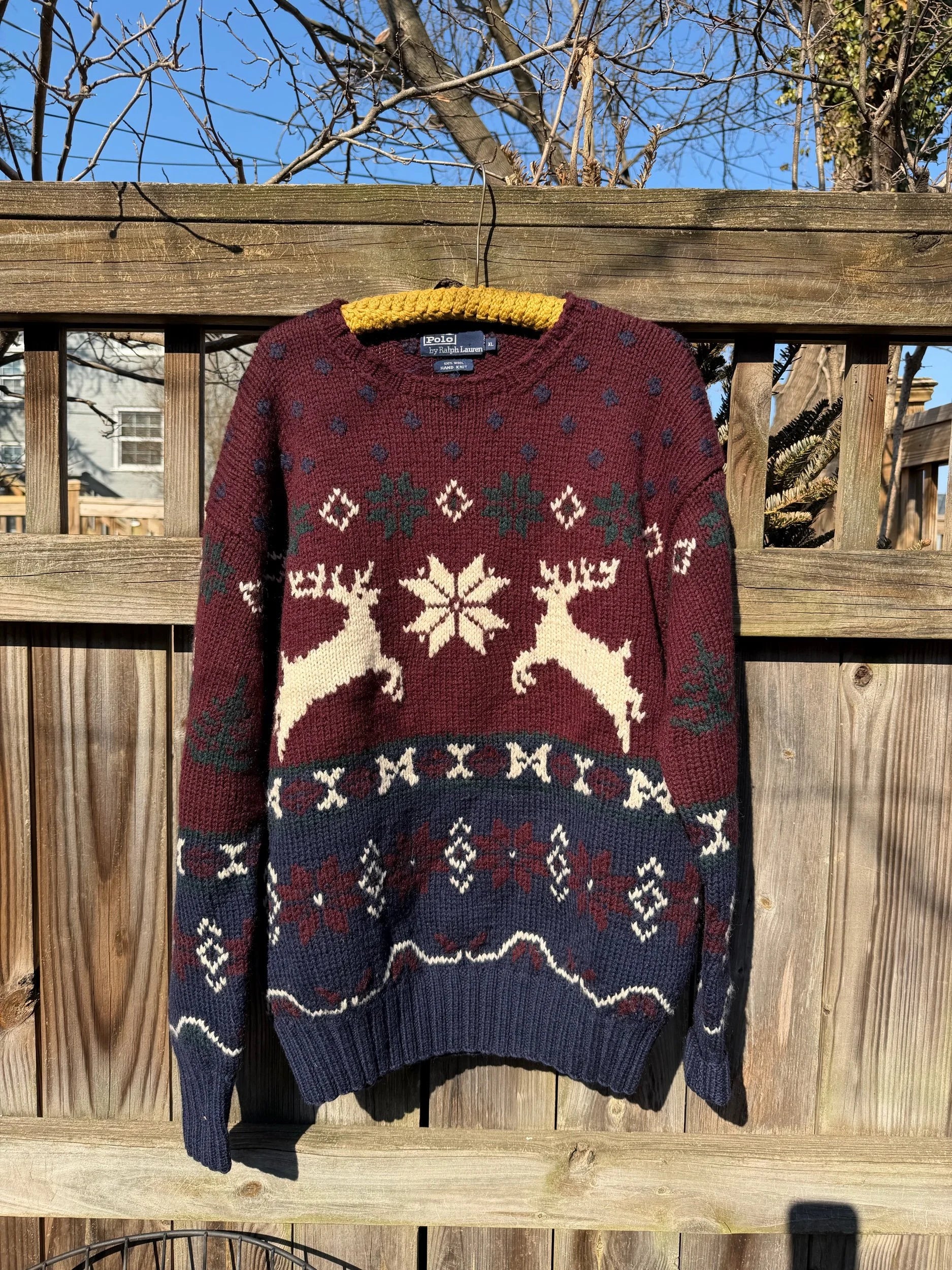Vintage Polo Ralph Lauren Hand-Knit Wool Reindeer Sweater - XL