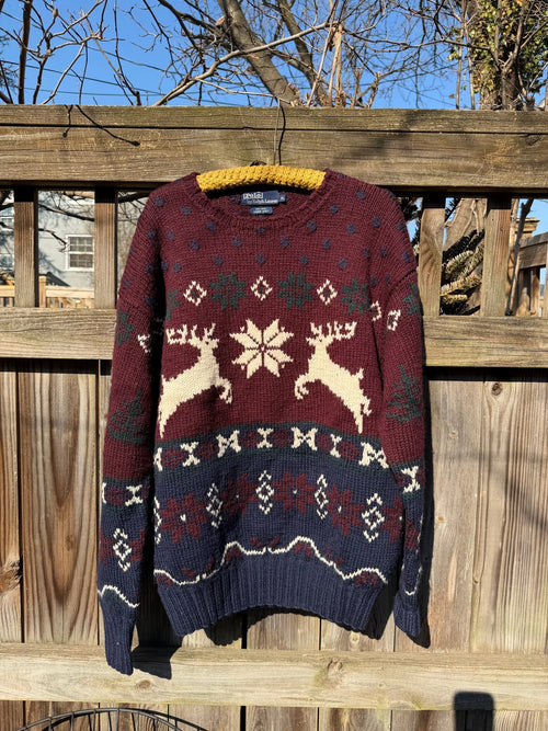 Vintage Polo Ralph Lauren Hand-Knit Wool Reindeer Sweater - XL