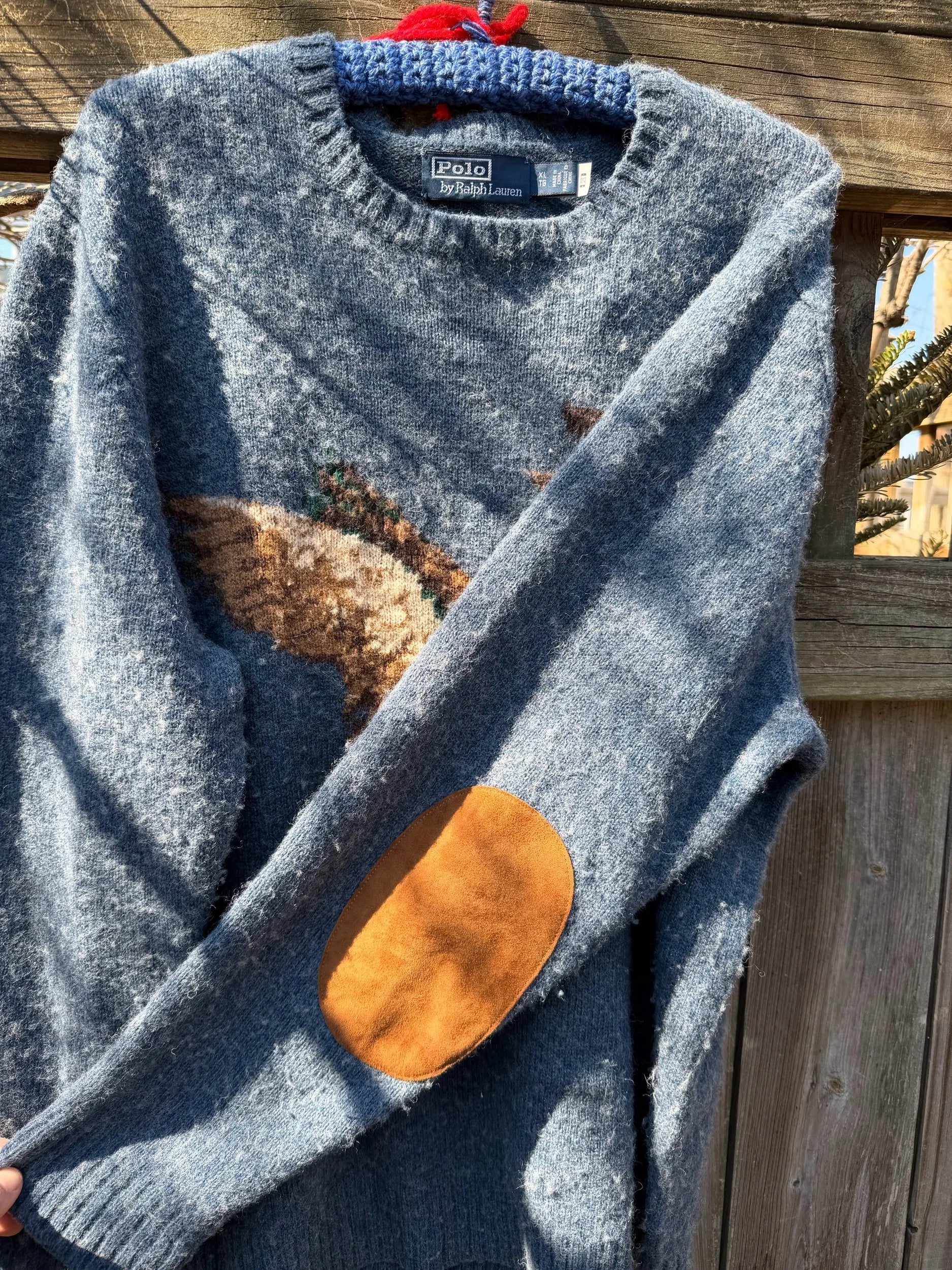 Polo Ralph Lauren 100% Wool Mallard Duck Sweater w/ Suede Elbow Patches - XL