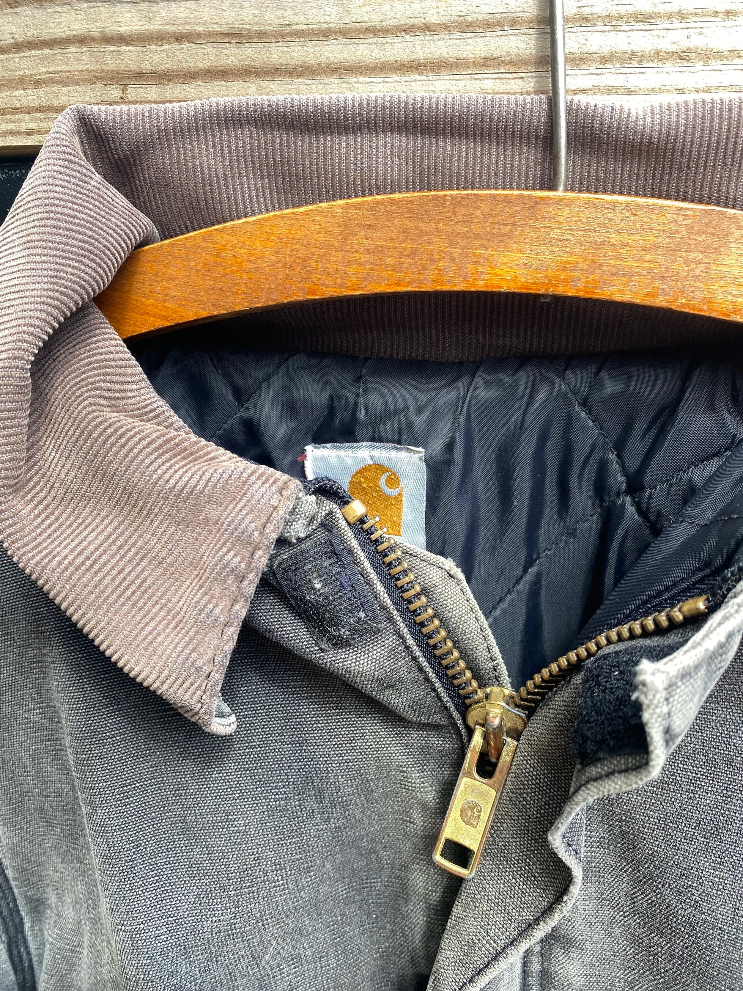 Distressed Carhartt Faded Black Grey Canvas J22 Work Jacket - Size XL
