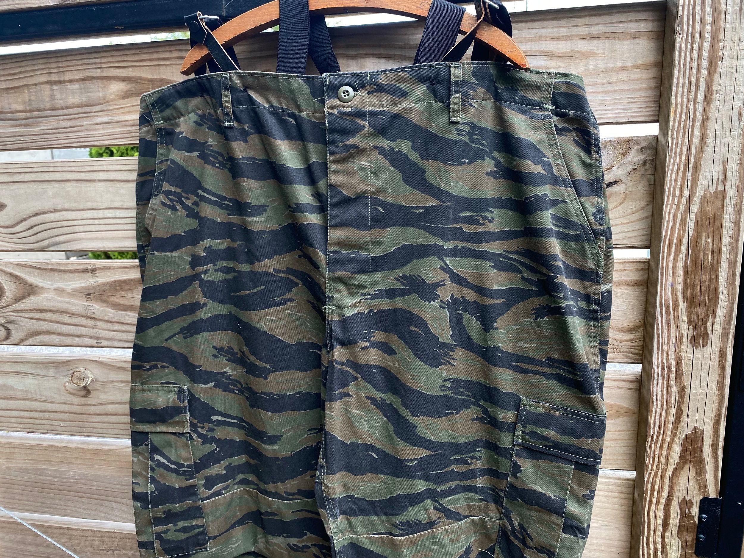 Tiger Stripe Camo Military Combat Trousers w/ Suspenders - Size XXL