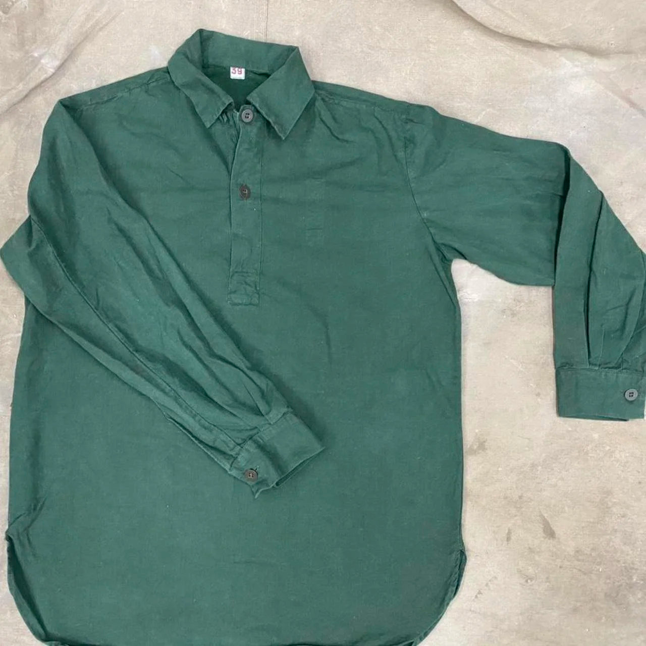 Vintage Swedish Military Green Pullover 1/4 Button Uniform Field Shirt - Size 39 S/M