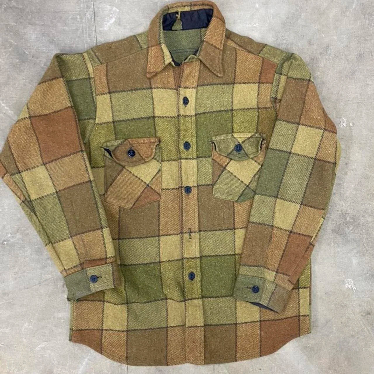 Vintage Men's Heavy-Duty CPO-style Plaid Flannel Overshirt w/ Anchor Buttons - Untagged - Size S