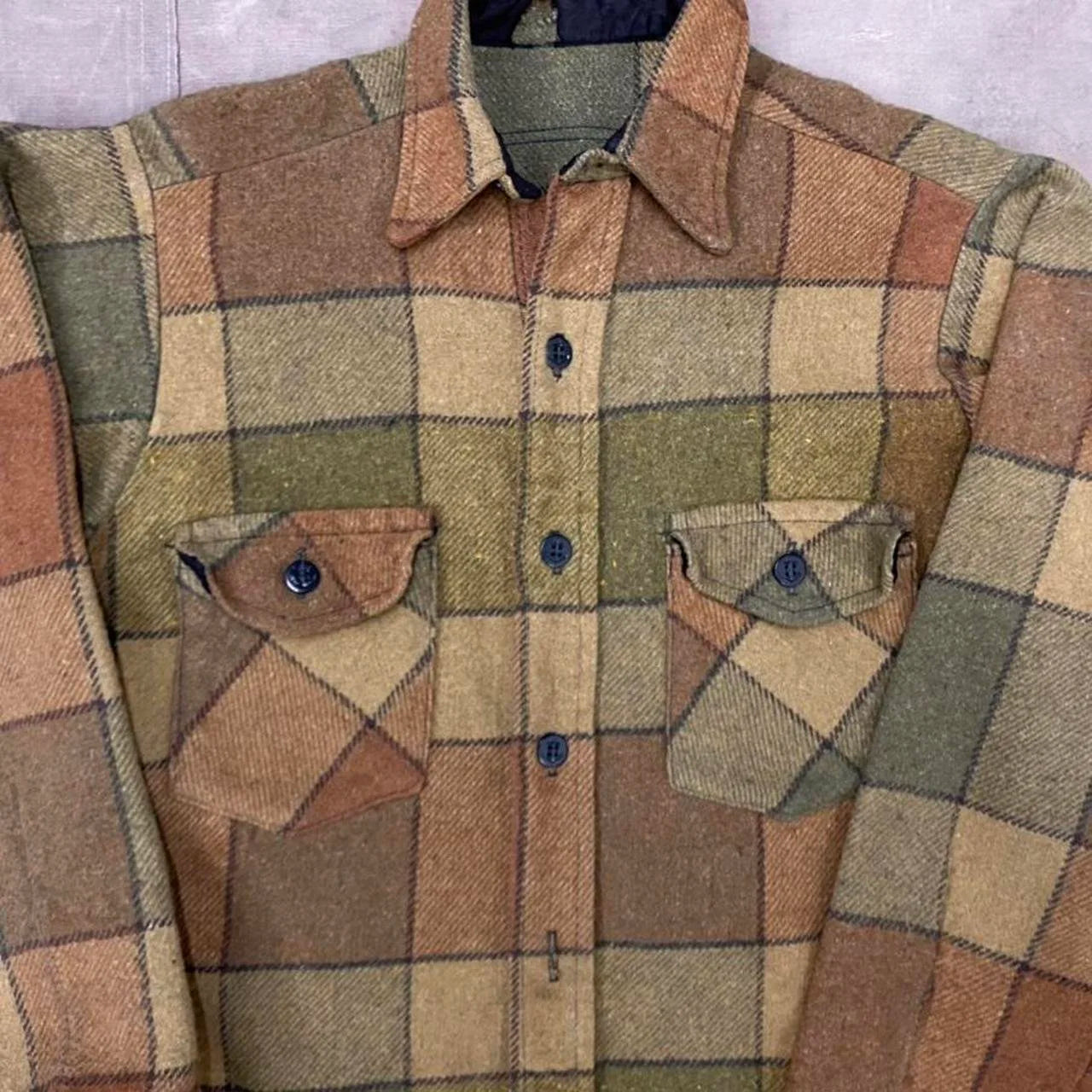 Vintage Men's Heavy-Duty CPO-style Plaid Flannel Overshirt w/ Anchor Buttons - Untagged - Size S