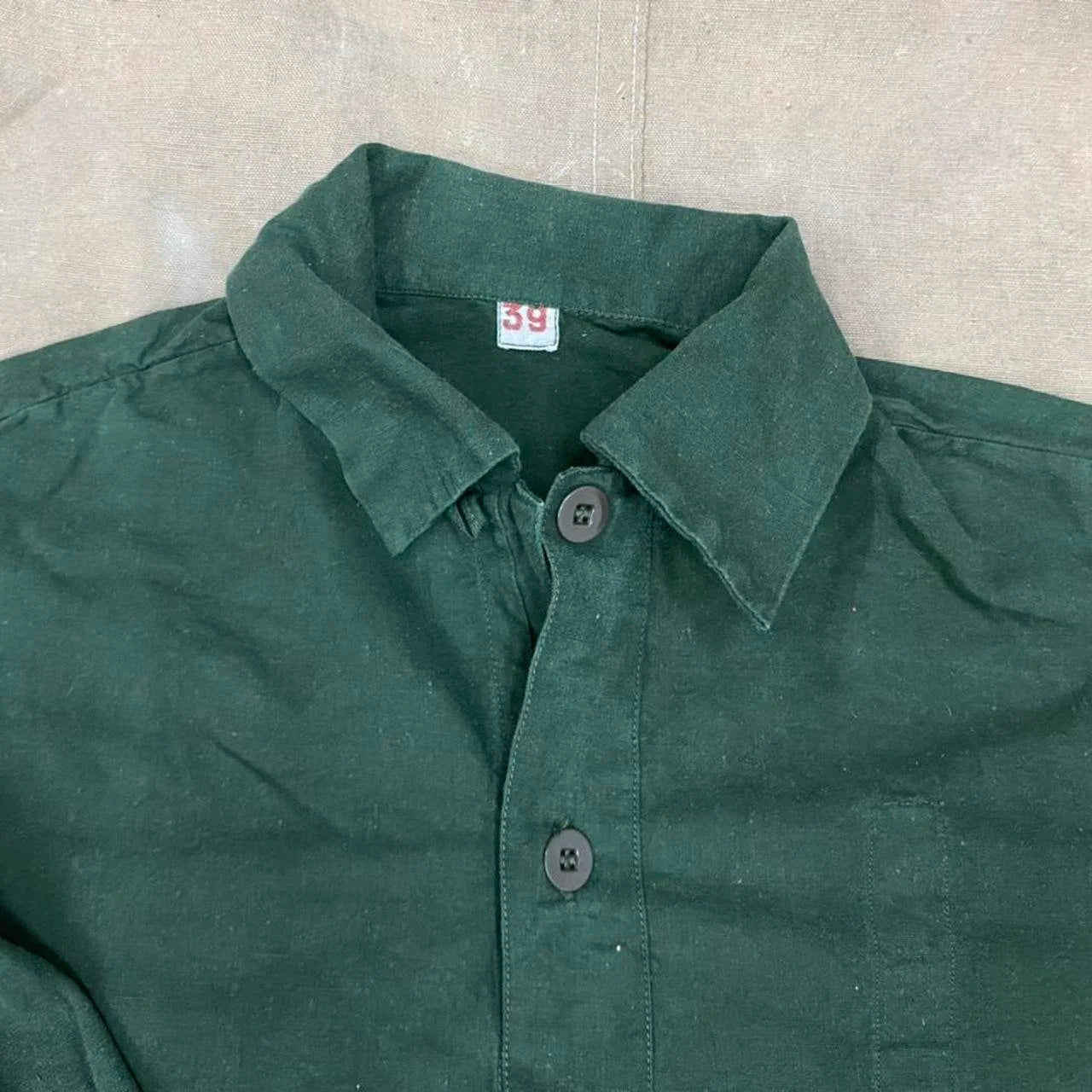 Vintage Swedish Military Green Pullover 1/4 Button Uniform Field Shirt - Size 39 S/M